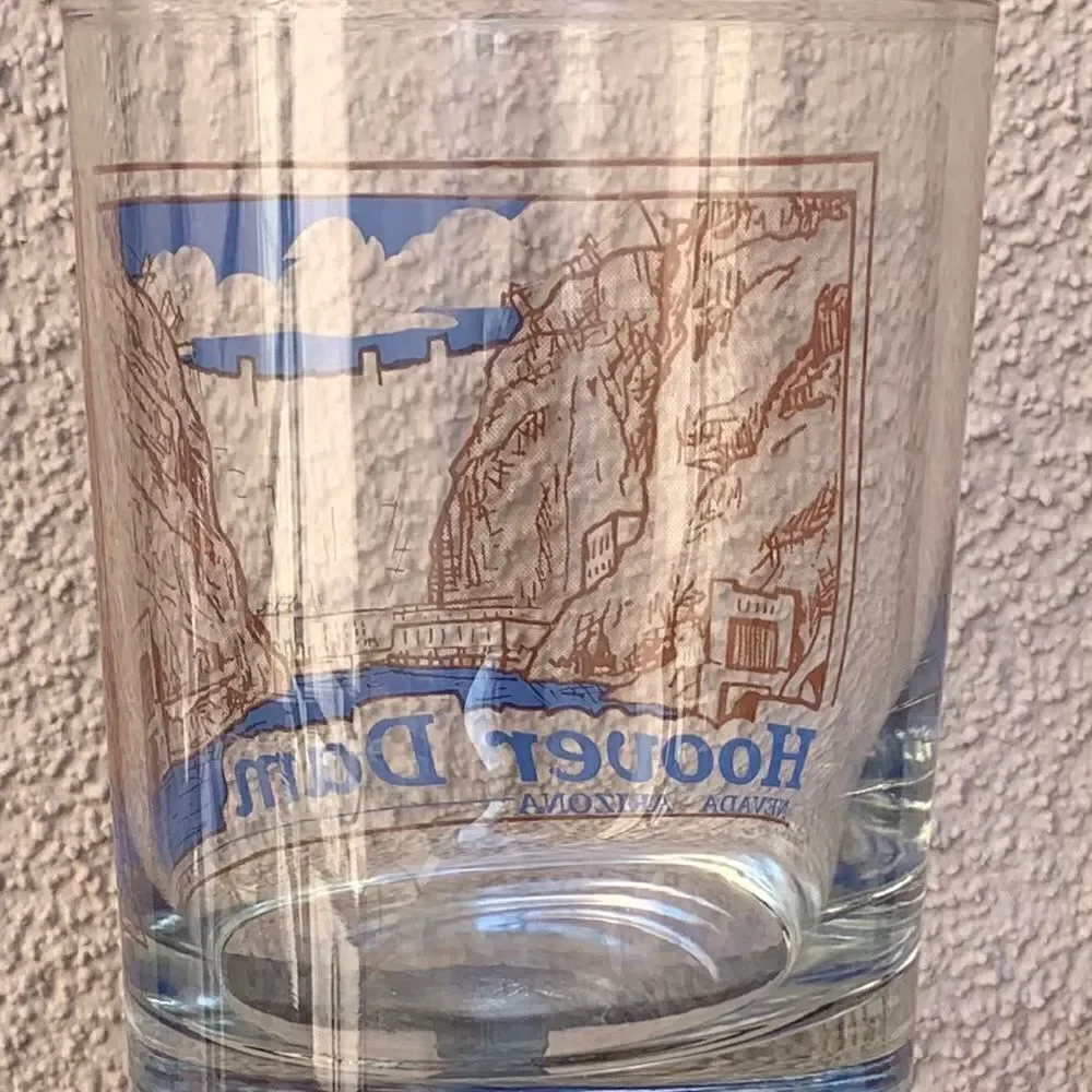 Hoover Dam Nevada Arizona Rocks Drinking Glass Tumbler Blue Gold Collector